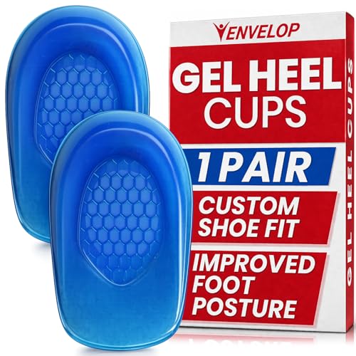 Vive Envelop Gel Heel Cups - Heel Cushion for Women, Men, Bone Spur, Plantar Fasciitis Support - Shoe Inserts Provide Foot Pain Relief
