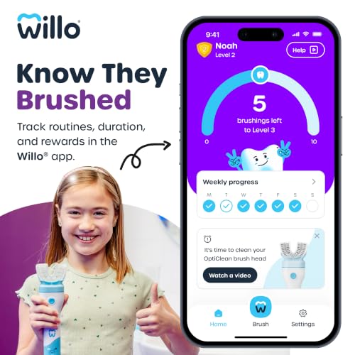 Image of Willo BrushBot Kids Toothbrush Kit, Medium Bubble Dye-Free | U-Shaped, Electric, Automatic, Rechargeable, with 2 Minute Timer, App Connectivity, Soft Bristles, Plaque Removal