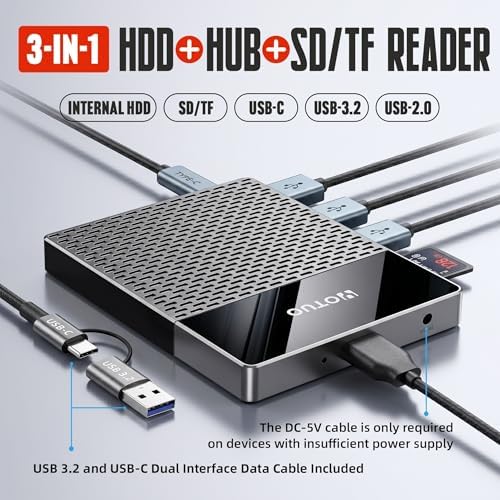 YOTUO 1TB External Hard Drive, USB C Multiport Hub HDD 7-in-1, USB 3.0, SD/TF Card Reader, Docking Station, Multi-Function HDD for Windows, Mac, Android, TV, iPhone 15/16/17, Laptop, Desktop, PC - 1
