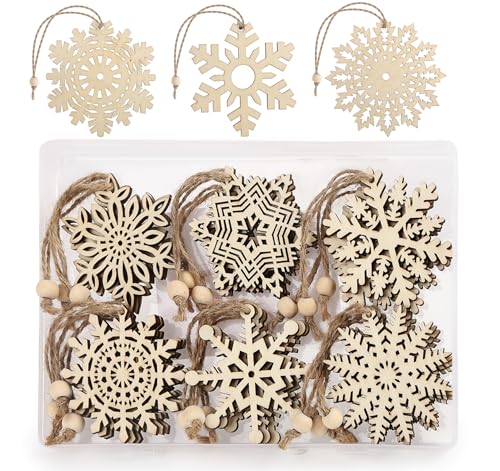 Anstore 27 Stück Schneeflocken Deko aus Holz - Christbaumschmuck Holz...