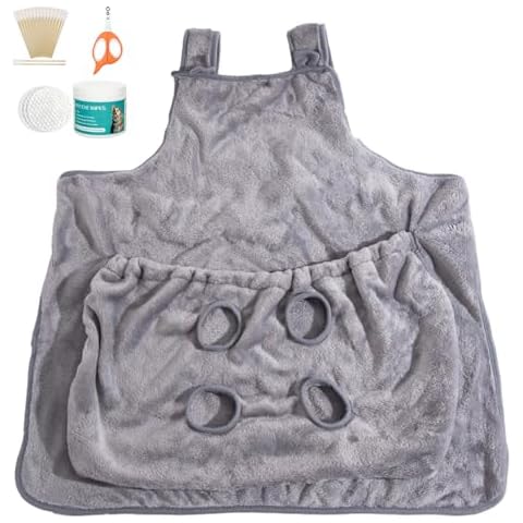 ETIAL Cat Grooming Kit Set, Soft Cat Apron Carrier with Pocket for Within 7.5kg Pets, Cat Claw Clippers Scissors, 100 Counts Cat Eye Wipes for Tear Stain Remover, 50pcs Cotton Swabs for Ear Cleaning Cover