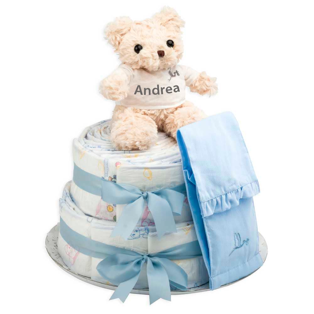 BebeDeParis Coffret Cadeau Bébé Bouquet de Layette Naissance Bleu Gâteau Couches Chic