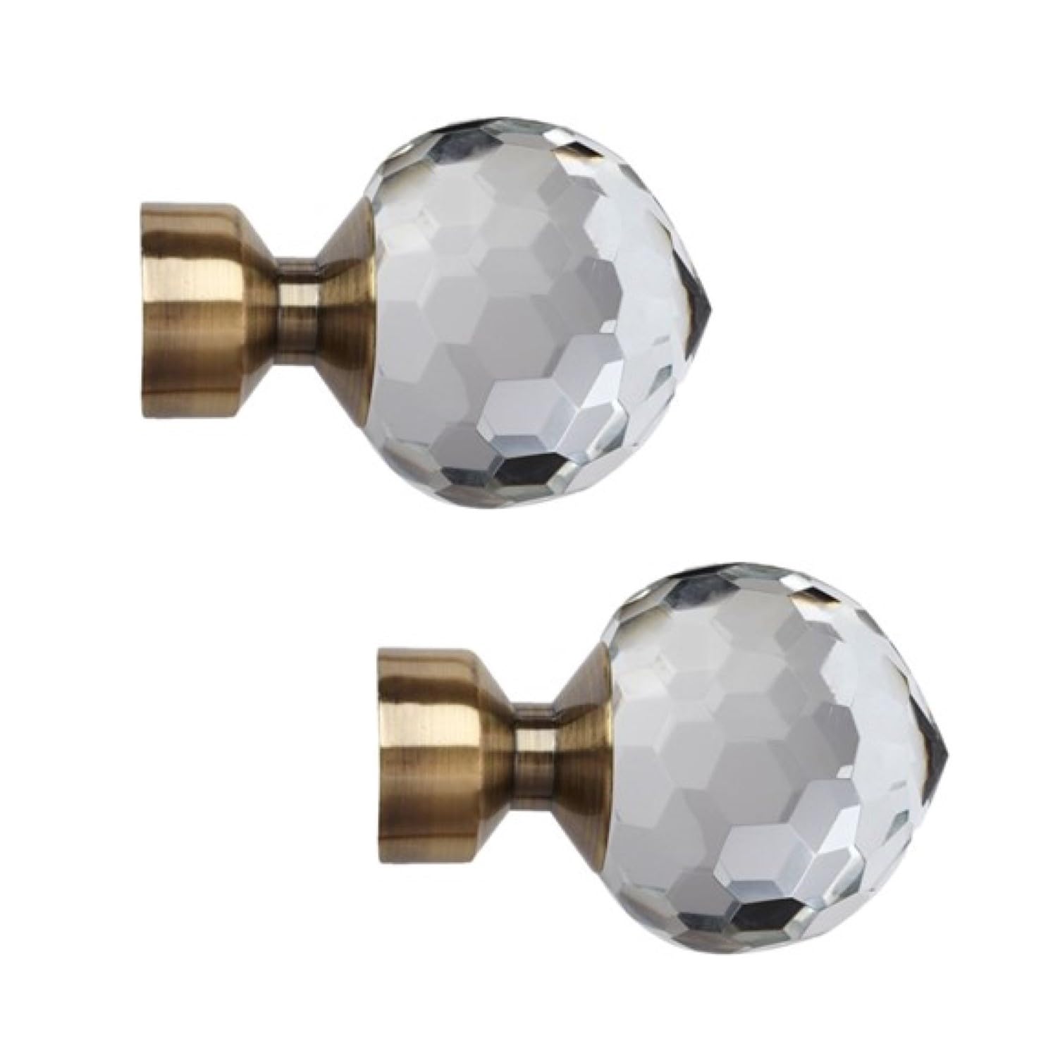 Trade Pole 28mm Curtain Pole Finials, Pole Ends, Pack of 2, Antique Brass (CRYSTAL)