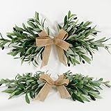 2 Pack 24' Artificial Olive Swag, Full Greenery Swag with Easy-Hang Burlap Bow, Flexible Realistic Olive...