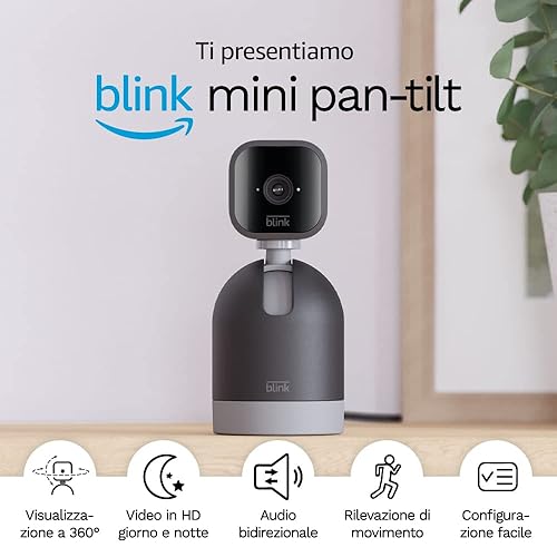 Immagine del prodotto Blink Mini Pan-Tilt Camera | Videocamera intelligente di sicurezza, da interni, plug-in, audio bidirezionale, video HD, rilevazione di movimento, funziona con Alexa | Nero