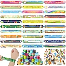 Sasylvia 320 Pcs Christian Slap Bracelets Bulk for Kids Party Favor, Religious Easter Egg Fillers, Bible Verse Toy Gifts, 120 Snap Bracelets, 200 Stickers for Classroom Exchange Sunday School Supplies