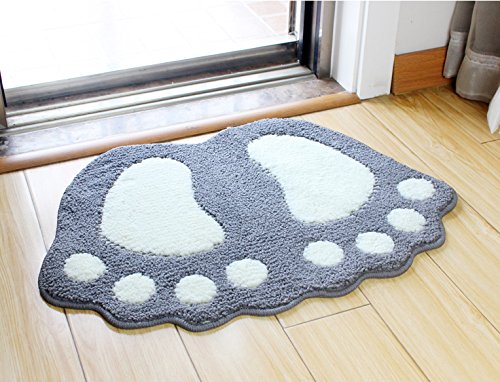 Huahoo Big Feet Bath Toilet Mat Area Rugs Carpet Doormat Floor Mat Absorbent Mats Bathroom Rugs Bedroom Living Room Kitchen Foot Pad Rug (Gradea Non-Slip 16''X24'', Gray) #TOP2