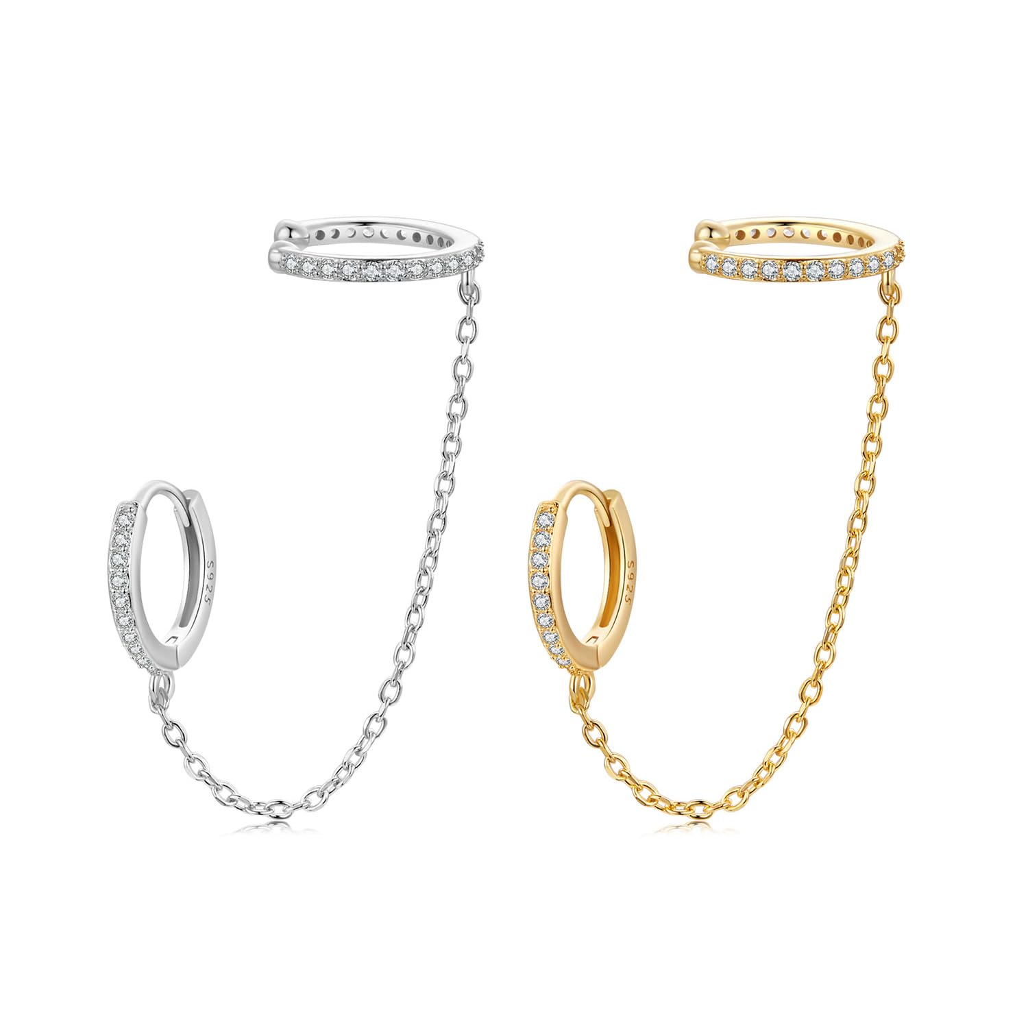 WBDWWTD 925 Sterling Silber Doppel-Creolen, Kette für Damen, Teenager, Mädchen, minimalistische Creolen, Doppel-Piercing-Ohrringe, Zwei Löcher