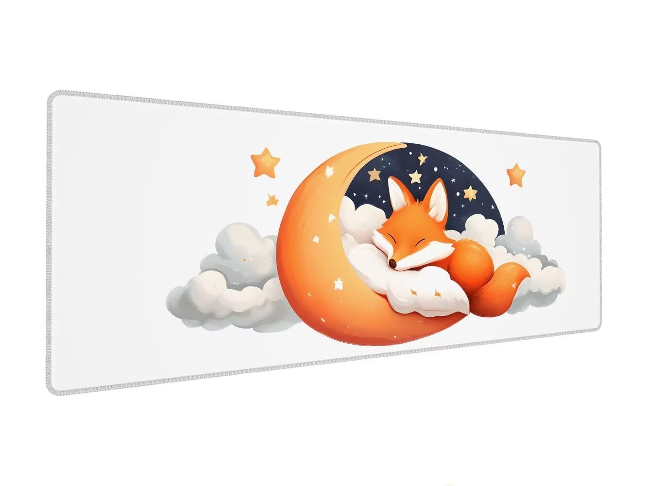 Mouse Mat White, Fox Mouse Pad 600x1500x4 mm Large Mouse Mats for Desk,Water-Resistant Surface and Non-Slip Base Keyboard Mat Desk Pad, Stitched Edges Mousepad, XL Gaming Mouse Mat for Office Home R-4