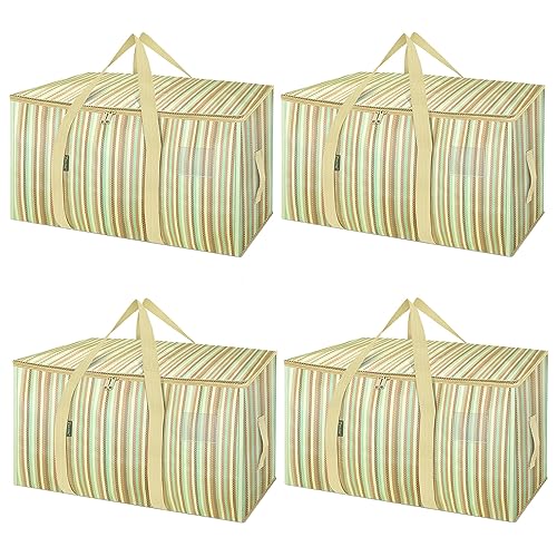 BALEINE 4-Pack Oversized Moving Bags with Reinforced Handles, Heavy-Duty Storage Tote for Clothes, Moving Supplies (Color Strip, 4-Pack) 4-Pack Color Strip