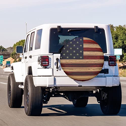 Image of American Flag Reclaimed Wood Spare Tire Cover Dust-Proof Wheel Tire Cover Fit Trailer, RV, SUV and Many Vehicle 15 Inch
