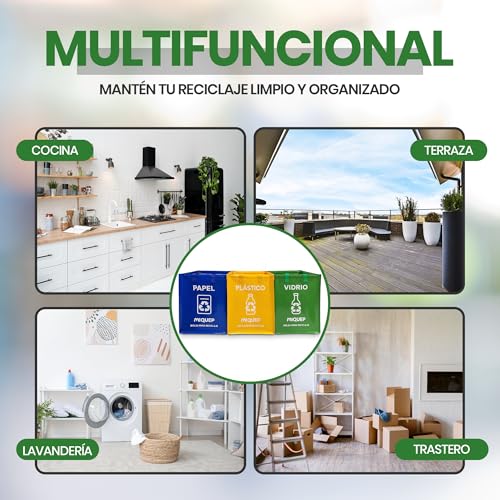 Miniatura 6 de Miquep Bolsas Reciclaje Basura Colores Set 3 Con Asas De Nylon: Bolsa Reciclaje Plastico, Reciclar Papel Y Cubo Reciclaje Vidrio Plegables Y Resistentes, Organizador De Basura Para Casa