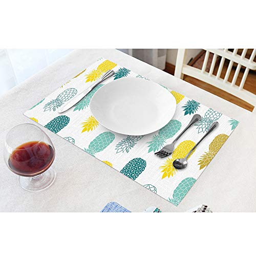 Moslion PLCMTSFYZ-A462 Pineapple Place Mats 12X18 Inch Set Of 4 Fresh Tropical Summer Fruit Botanical Pineapples Leaf Table Placemats Cotton Linen thumb #1