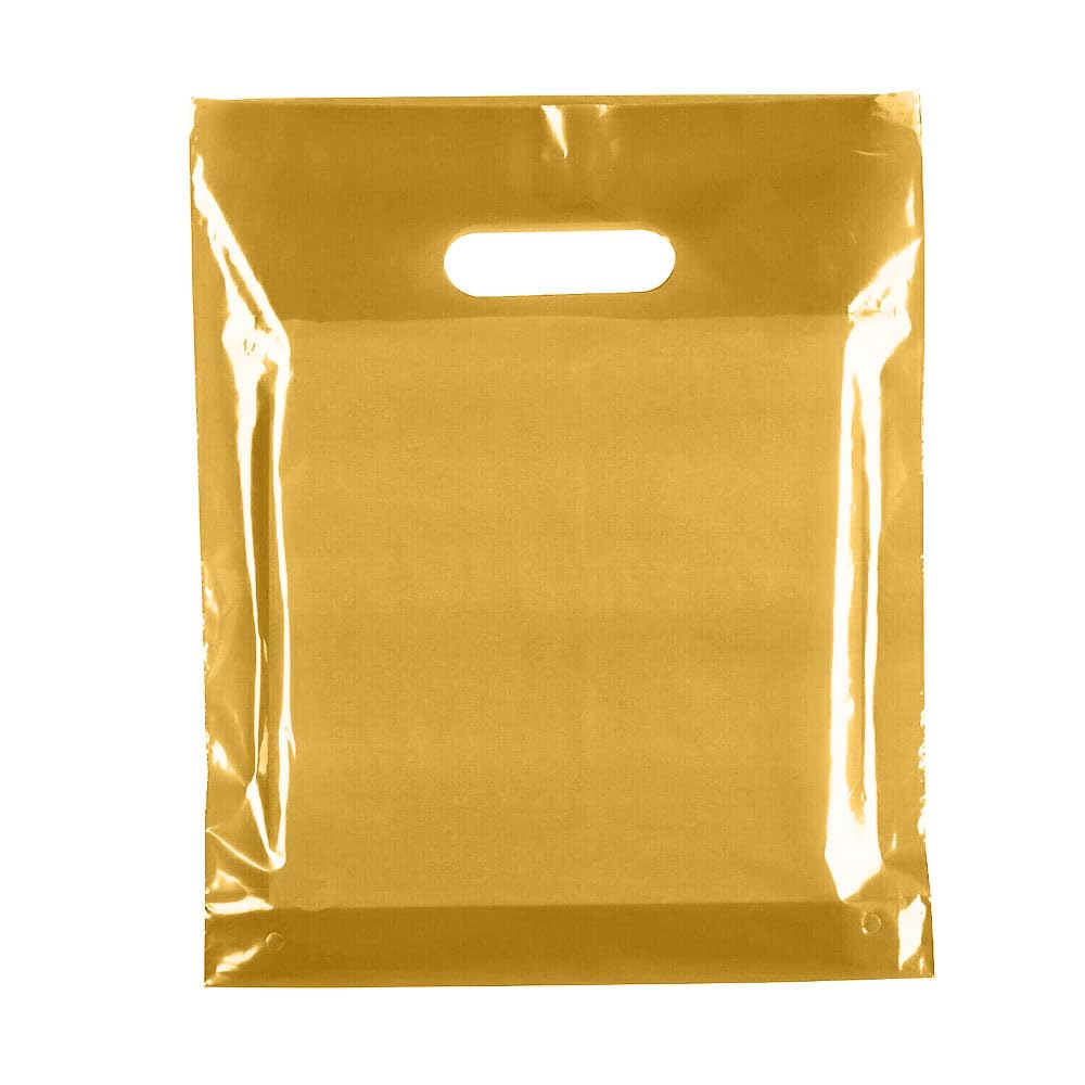 Tezraftaar® 1000 x Patch Handle Carrier Bags 15" x 18" x 3" Yellow Reusable Plastic Shopping Takeaway Cloths Carry Bag