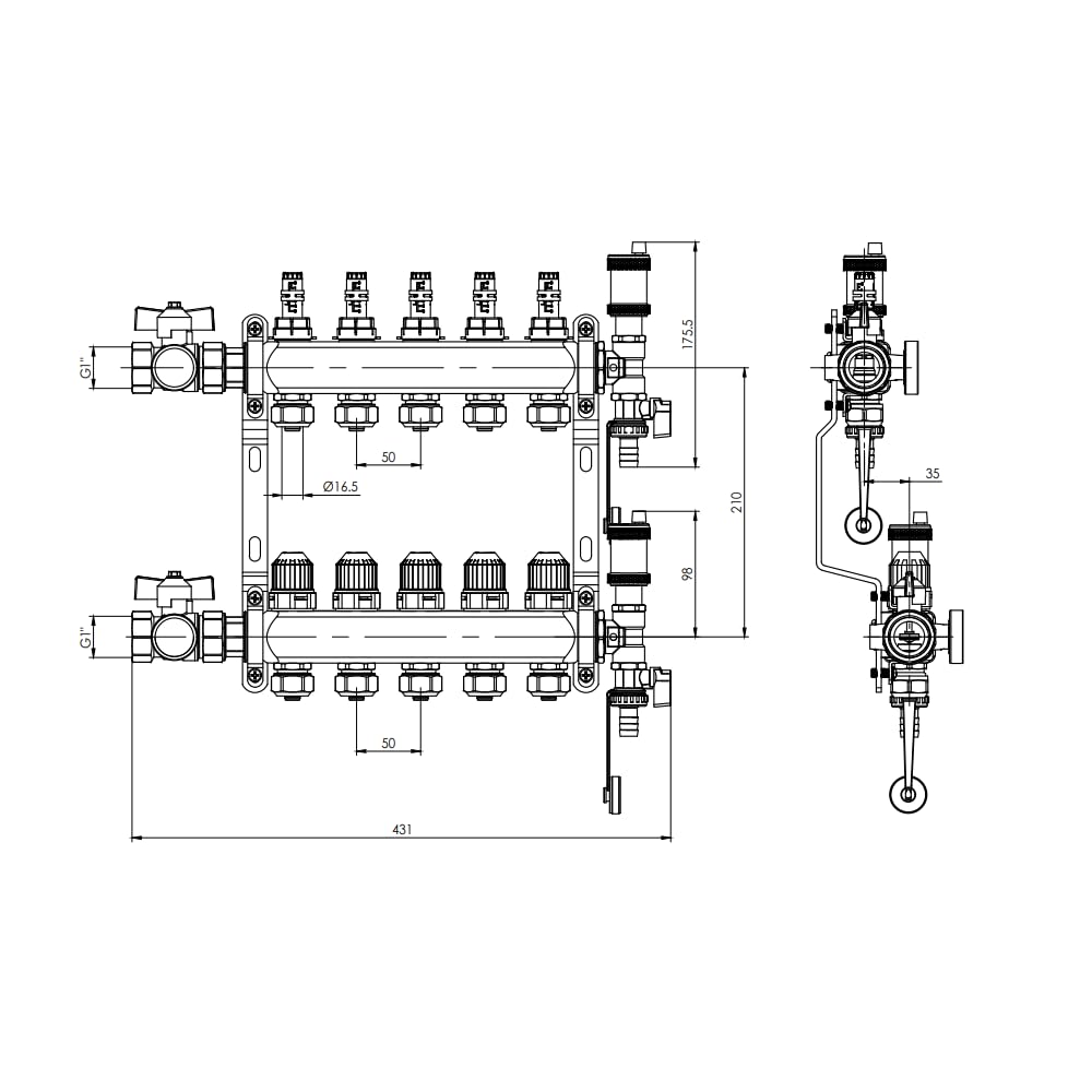 ENVIRON - Distributore del ciclo della pompa di calore [2-12 cicli di pompa di calore] con set di valvole a sfera e kit di sfiato rapido | Riscaldamento a pavimento (5 cicli di pompa di calore)