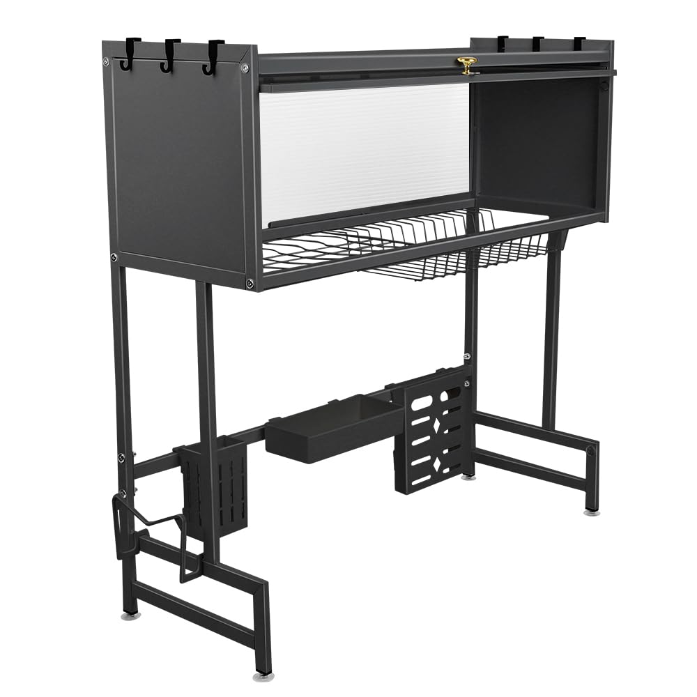 homewell - Escurridor para platos de cocina, escurreplatos con ganchos, soporte y utensilios para tabla de cortar, 75 cm de largo