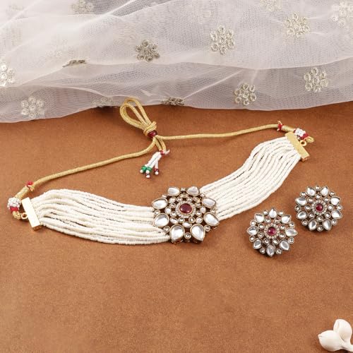 Image of Rubans Choker Necklace Set Traditional Stylish Jewellery Gift for Women & Girls