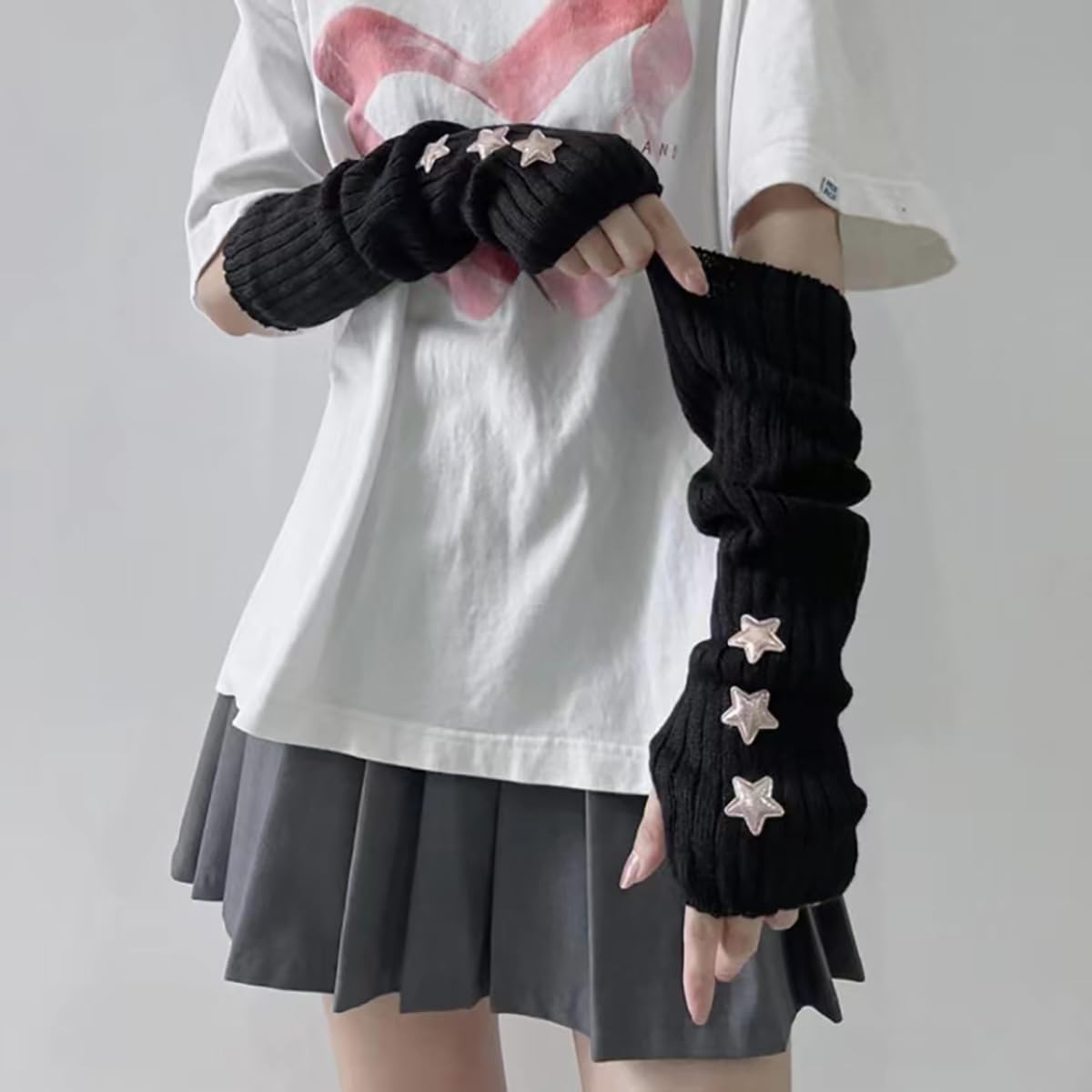 Star Arm Warmers Aesthetic Grunge Gloves - Y2K Fairy Crochet Knit Long Sleeve Gloves Women Cute Punk Accessories - Image 3