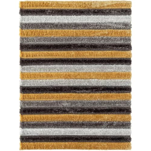 Image of Super Soft Floor Area Rug 6 x 8 Feet Soft Smooth Thick Non-Slip Fluffy Shaggy Carpet for Bedroom, Drawing, Kids Room, Office with Upto 2 Inch Microfiber High Pile (Yellow Black B)