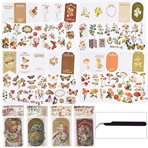 TOBTUKE Lot de 100 autocollants floraux transparents vintage pour cadre photo en PET transparent pour scrapbooking, décoration de scrapbooking, album fait à la main Cover