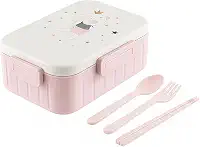 Marmita Lancheira Pote Infantil Com Tampa Divisória Marmiteira Escola Creche Passeio Lanche Fruta Bento Box 1.2 Litros Hermética Com Talheres (Coelho Rosa)