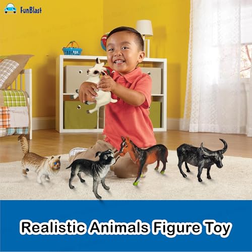 Image of FunBlast Mini Farm Animals Figure Toy Set - 6 Pcs Realistic Farm Animal Models Including Dog, Cat, Goat, Buffalo, Horse & Donkey, Educational Animal Toys for Kids, Pretend Play - Multicolor