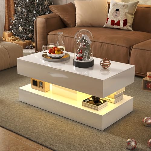 Verano Garden Modern High Gloss LED Coffee Table 2-Tier Center Table