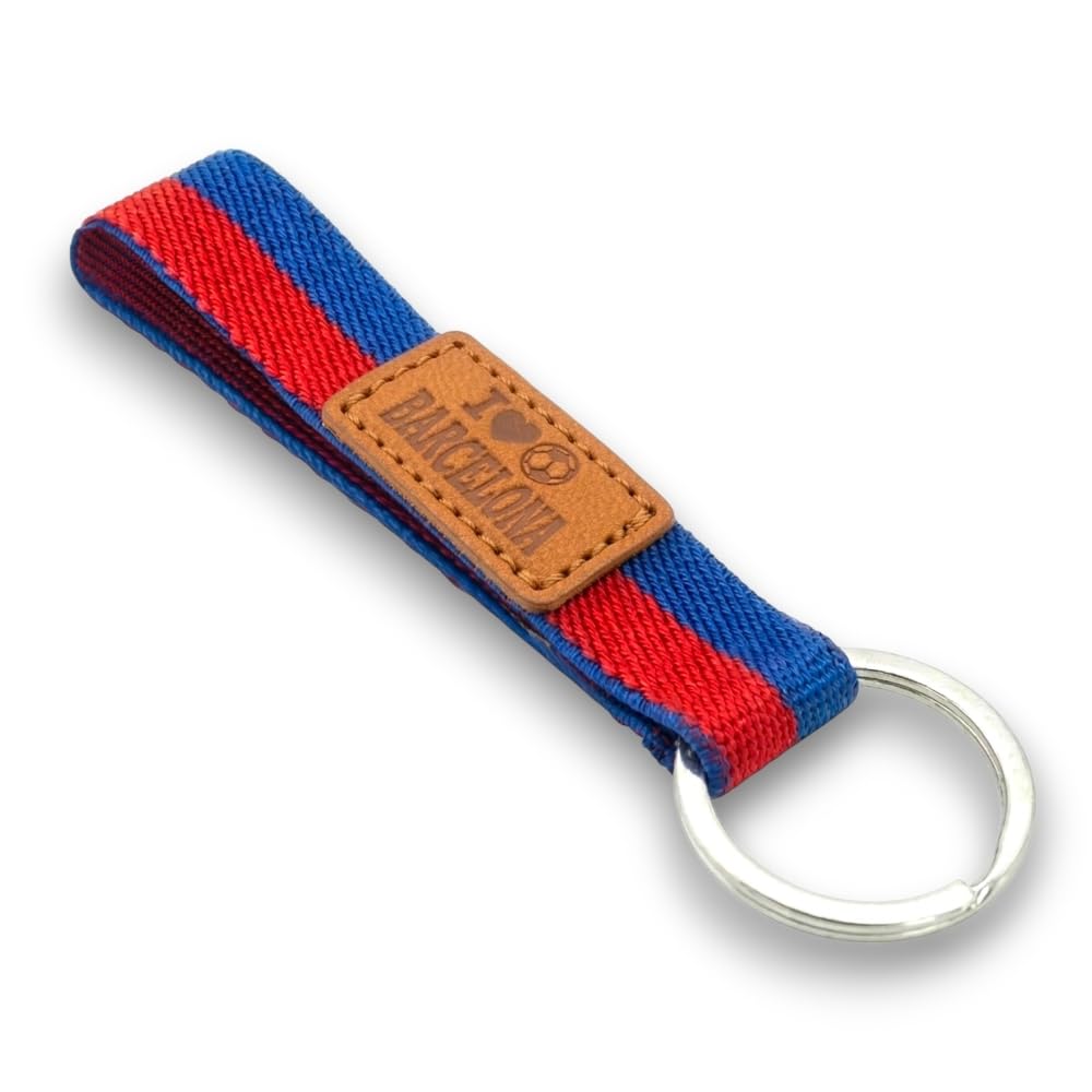 BDM Pulsera y Llavero Barcelona Azulgrana Futbol| Tela Elástica con Parche de Cuero "I Love Barcelona" | Tallas 16-18 cm y 18-20 cm | Pack o Individual — view 8
