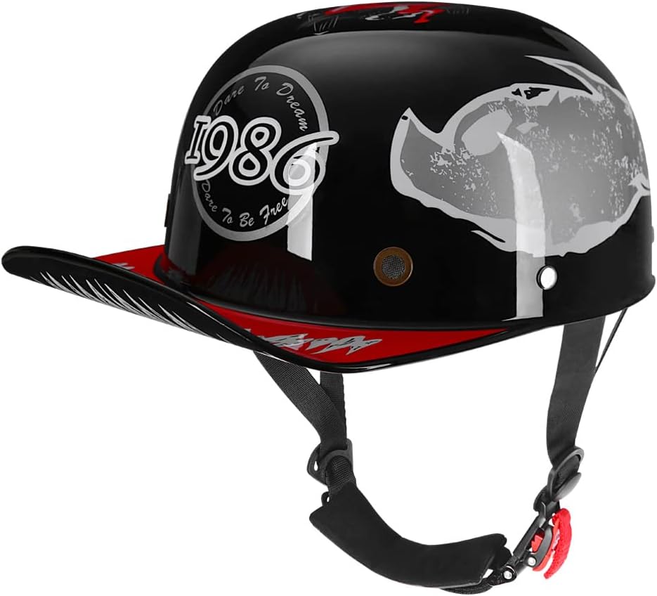 Vintage Retro Open Face Motorcycle Helmet Baseball Cap Half Helmets Men Women for Moped Cap Jet Scooter Street Cruiser - DOT Certified