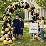Czarno-złoty łuk balonowy - QIFU lateksowe balony z helem złote i czarne metaliczne złote konfetti na zakończenie szkoły mężczyźni narodziny dziecka Baby Shower dekoracje urodzinowe 108 sztuk