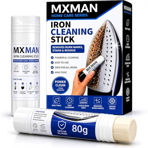 MxMan Iron Cleaning Stick 2 x 80g Removes Burn Marks Stains & Residue from Steam Irons Soleplate Cleaner for Steam & Dry Irons Iron Cleaner Stick Restores Smooth Glide Lemon Fresh
