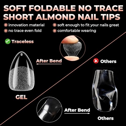 Image of UNA GELLA Short Almond Gel Nail Tips Half Matte Full Cover 120pcs | Almond Shape Nail Tips, Soft Gel, Strong, Long Lasting, Clear Acrylic False Nails, DIY Nail Art Salon, 12 Sizes for Women
