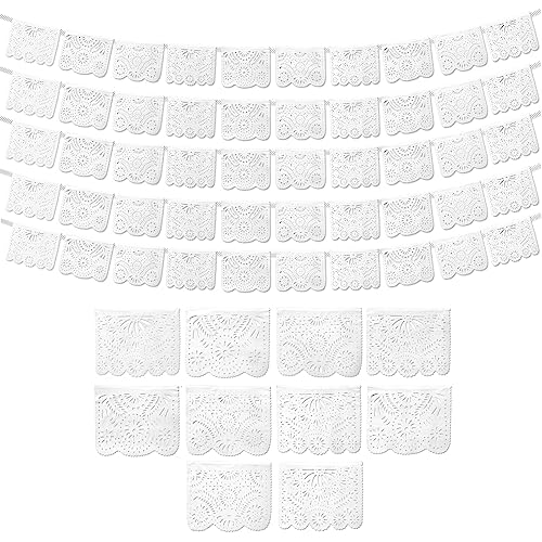White Papel Picado Banner 5-pk - White Mexican Banner - Party Decorations