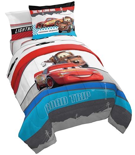 Image of Jay Franco Disney Pixar Cars Racing Machine 5 Piece Twin Bed Set - Includes Comforter & Sheet Set - Bedding Features Lightning McQueen - Super Soft Fade Resistant Microfiber (Official Product)