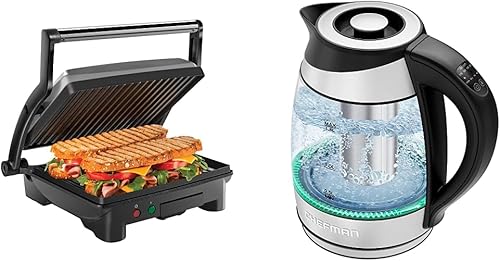 Chefman Panini - Parrilla de prensa y sandwichera gourmet con revestimiento antiadherente, se abre 180 grados para adaptarse a cualquier tipo y