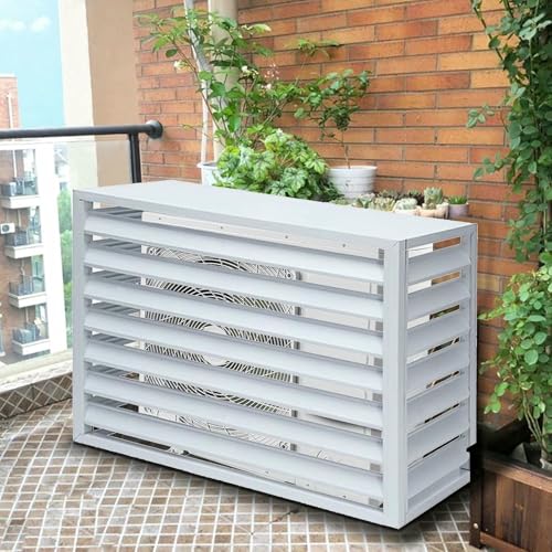Caja de aire acondicionado de aluminio con cubierta superior, 4 paneles, diseño impermeable para uso en exteriores, unidad de aire acondicionado oculta, color marrón, 100 cm, perfecta para jardines y