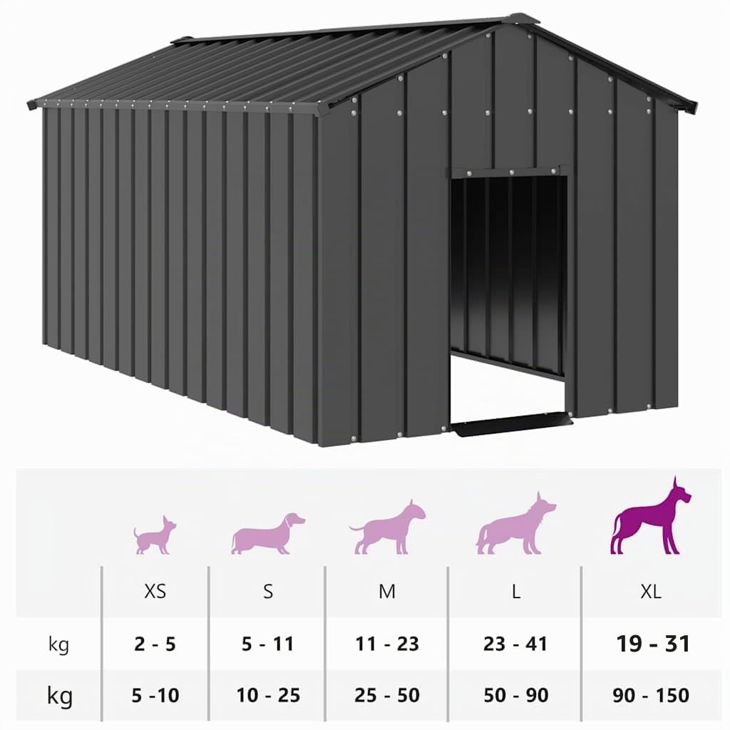 IKAYAA Caseta para Exteriores Grande, Caseta para Perros Acero Galvanizado 114x202x101 cm Gris Antracita