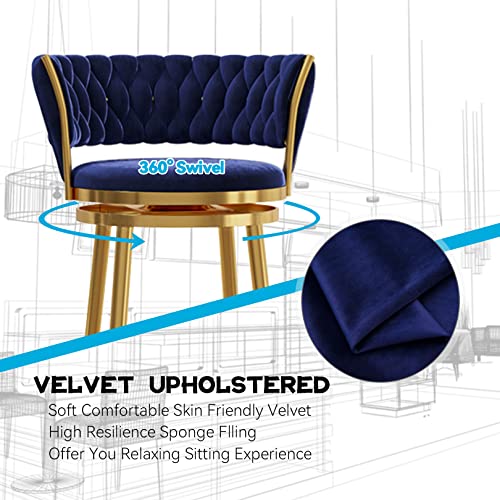Tabourets de bar en velours bleu pour îlot de cuisine chic