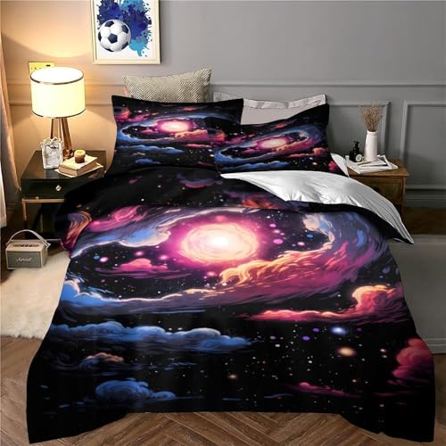 Housse de couette microfibre 200x200 et parure de lit 3D galaxie pour lit double - 6