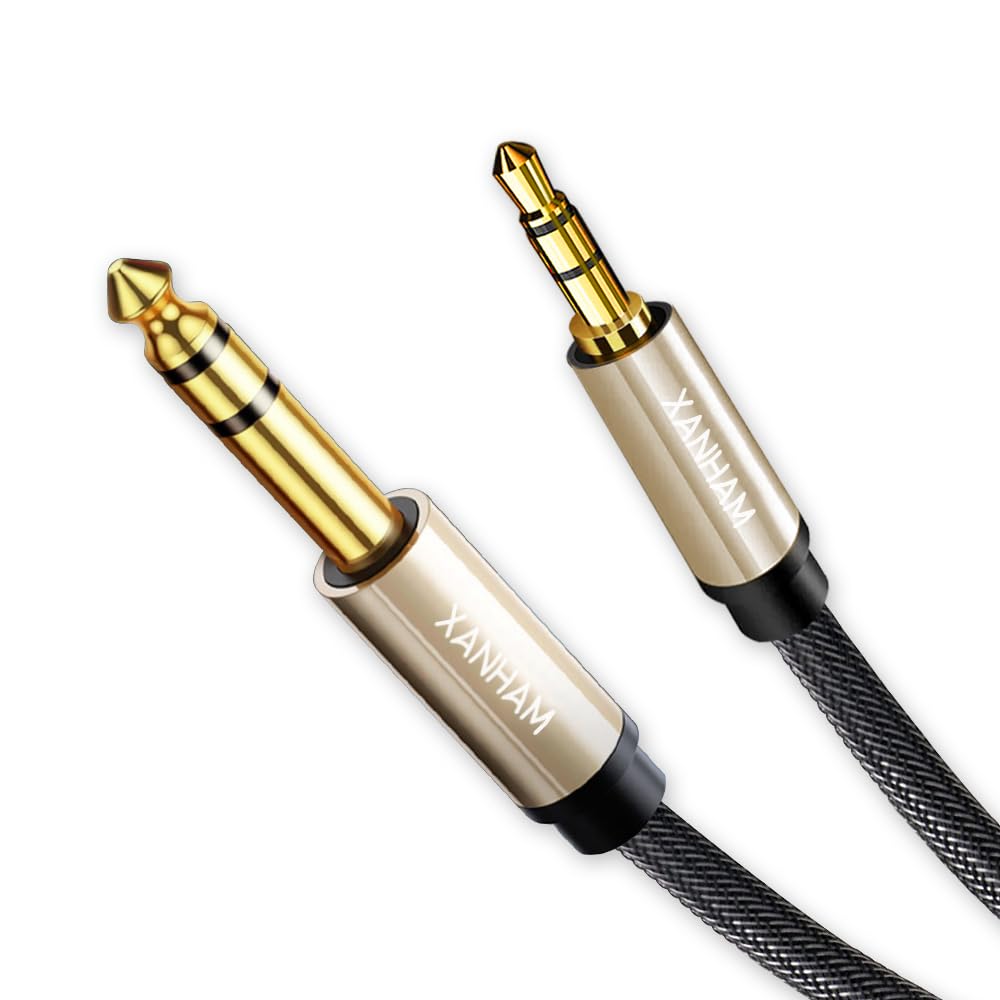 3.5mm to 1/4 Stereo Audio Cable 25 Feet /8M, 1/8" to 6.35mm 1/4" TRS Male Aux Cord Double Shielded with Braiding for Guitar, Amplifiers, PC, Home Theater, Speaker, etc.
