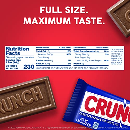 Crunch Milk Chocolate And Crisped Rice, Full Size Individually Wrapped Candy Bars, 1.55 Oz Each #TOP6