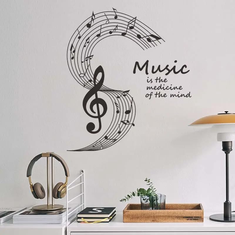 Miniatura 4 de Juego de calcomanías grandes de pared de notas musicales, mural de vinilo de 20 x 18 pulgadas para pared, cocina, guardería, oficina, decoración