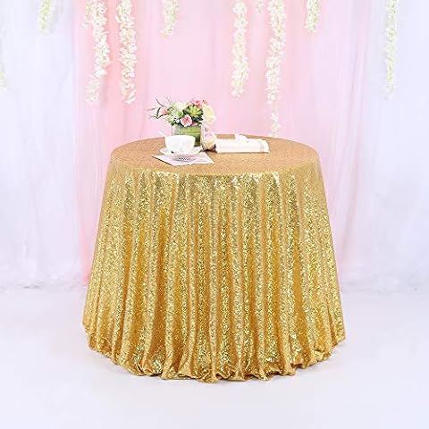 Trlyc Round Sequin Tablecloth-96 Sparkly Gold Sequin Tablecloth Glitter Round Tablecloth for Party Wedding Valentine's Day Birthday Banquet Cover