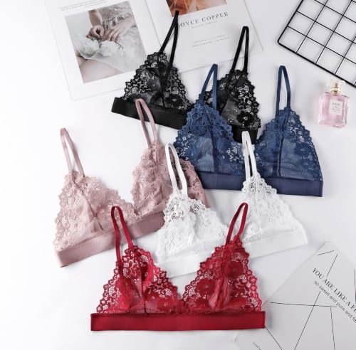 Image of Womens Bra No Underwire Lace Unlined Demi Triangle Bralettes