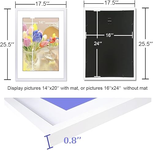 Miniatura 5 de Marco de fotos blanco de 16 x 24 pulgadas para montaje en pared de fotos de 14 x 20 pulgadas, 1 unidad