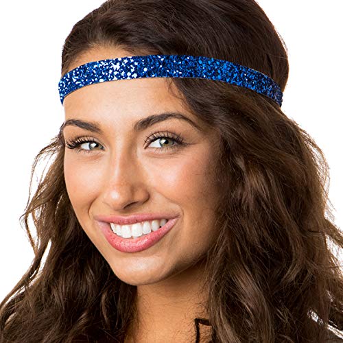 Hipsy Women's Adjustable Non Slip Skinny Wave & Wide Bling Glitter Headband Mixed 3-Pack (Mixed Royal Blue) #TOP2