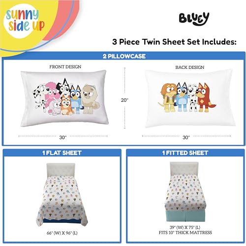 Image of Sunny Side Up Bluey & Friends Twin Sheet Set - 3 Piece Kids Bedding Set Includes Pillow Cover - Super Soft Microfiber Sheets