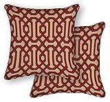 Honeycomb Indoor/Outdoor Sunbrella Fretwork Papaya Square Square Toss Pillow: Recycled Polyester...