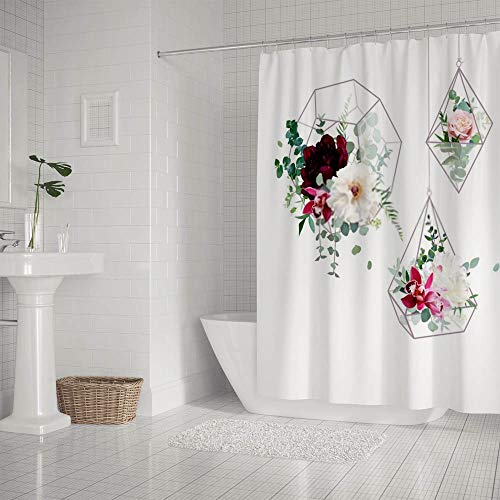Rideau de douche imperméable motif fleurs géométriques polyester 180x180cm