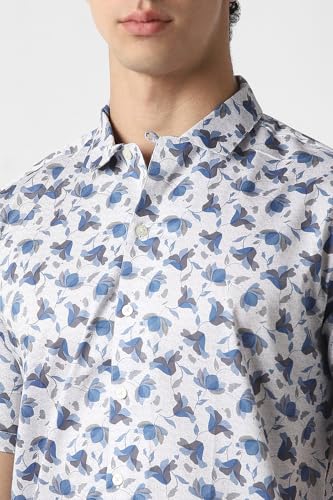 Image of Van Heusen Men's Cotton Slim Fit Print Half Sleeves Casual Resort Collar Shirt